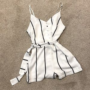 White and black striped romper